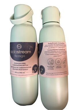Set of 2 NWT Sodastream 30 oz Fizz & Go Stainless Steel Carbonating Bottle, Mint